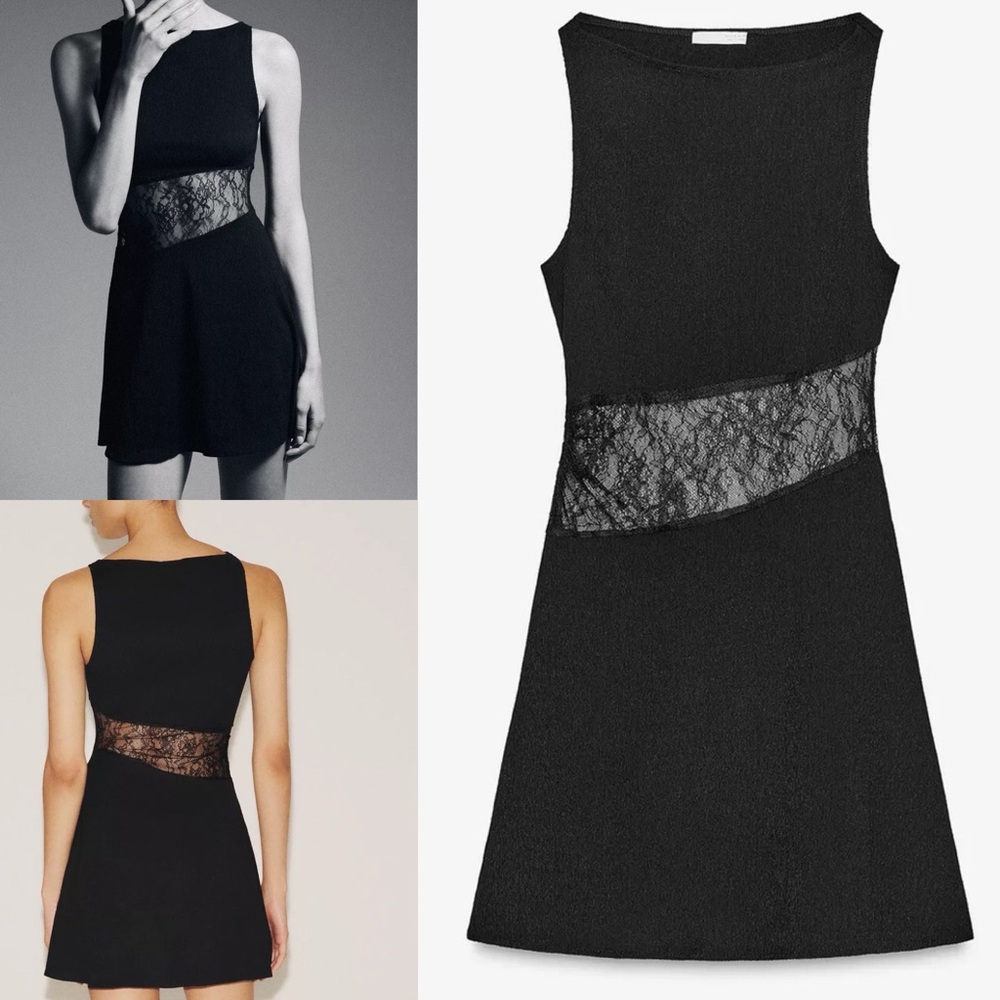Zara NWT black lace mini dress